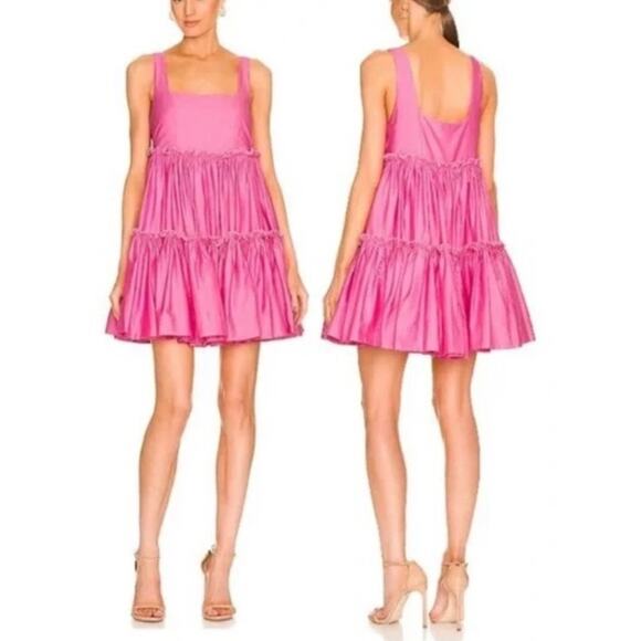 Aureta Pink Dahlia Mini Dress Cotton Poplin Ruffle Tiered A-line Revolve size XS - Picture 1 of 5